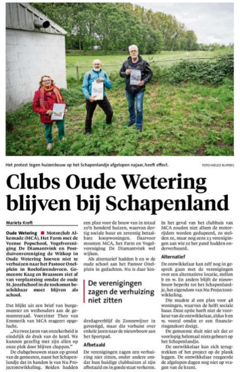 De clubs naast het schapenland mogen blijven.